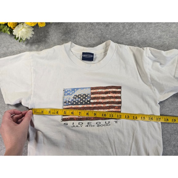 Vintage Y2K Sideout Tee White July 4th 2000 American Flag TShirt Grunge Kids Med - Picture 8 of 11